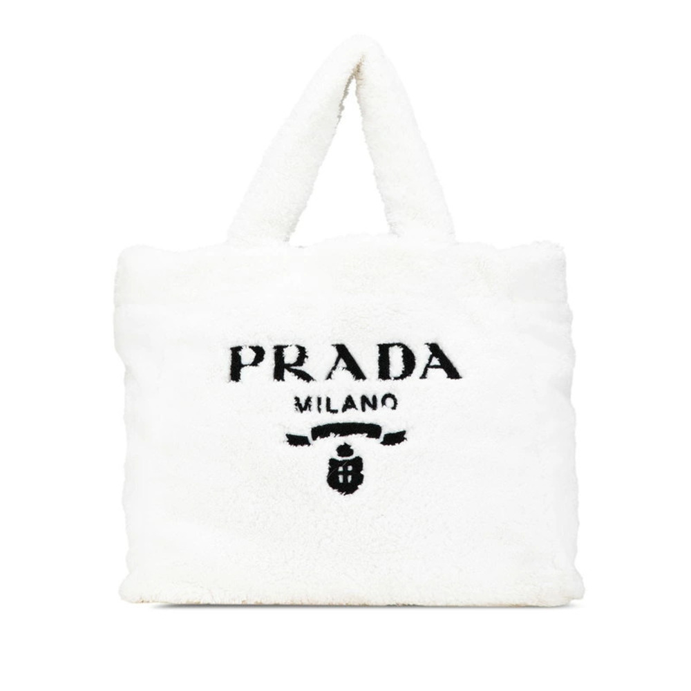 Prada SPUGNA Tote Bag White Bianco Terry Cloth